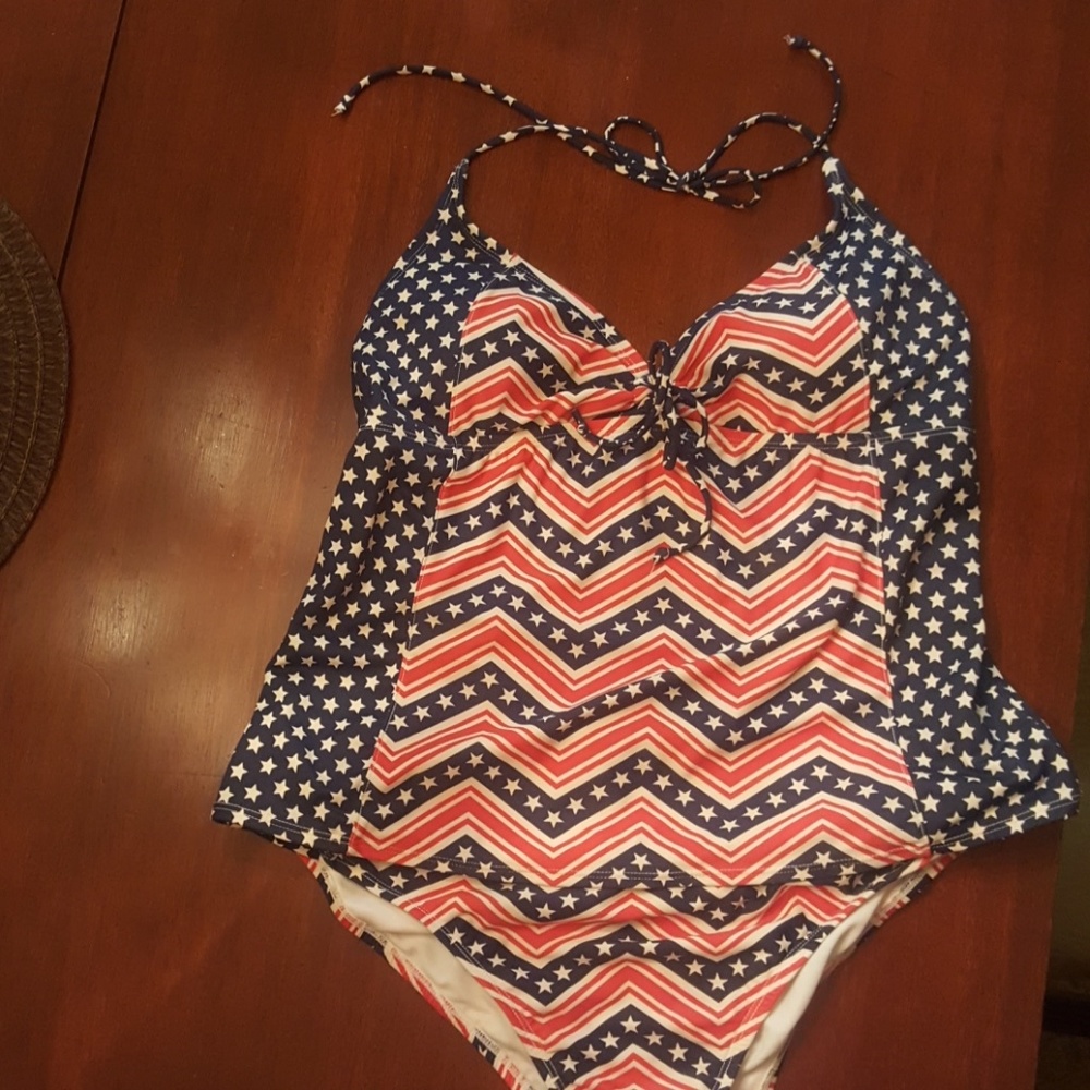 2 piece patriotic swim suit.